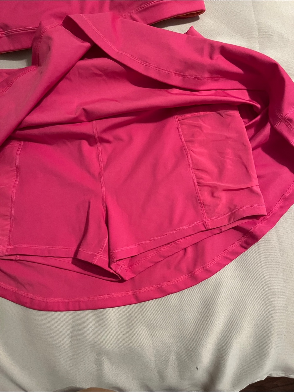 J. Crew Bright Pink Athletic Set- Skirt with Built-In Shorts and Reversible Bra - Picture 2 of 10
